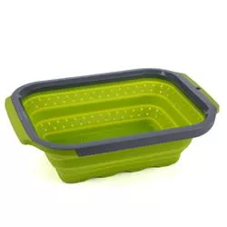 Kitchen Strainer Progressive International PS-3509 PrepSolutions, Collapsible Over The Sink Type, Collapses To 1" Thickness, 6 Quart Capacity, Dishwasher Safe, Green And Gray, Silicone, Single, 10-1/4" Width x 0.88" Depth x 14-3/4" Height