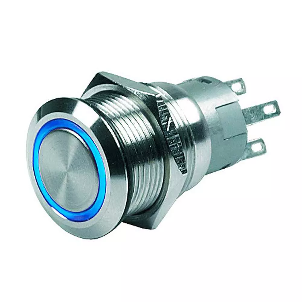 Push-Button Switch – 12V Latching On/Off – Blue LED