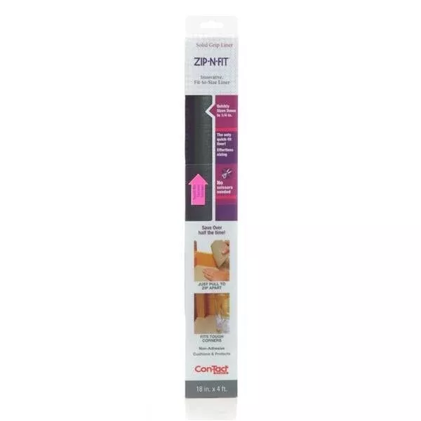 Zip-N-Fit Solid Grip Shelf and Drawer Liner, 18″ x 4′ – Black